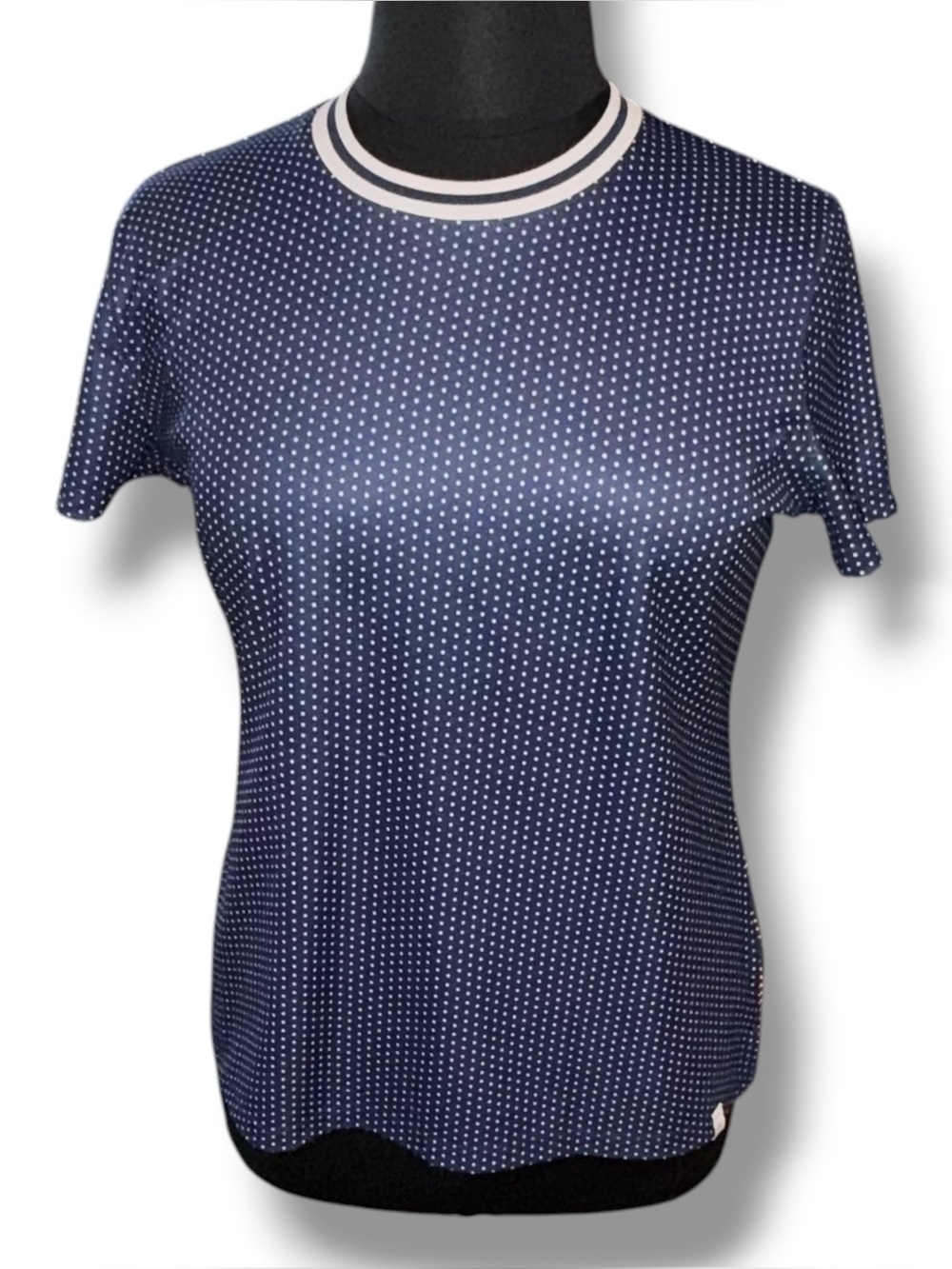 LADY HAGEN Polka Dot Crewneck Top - Navy/White XL